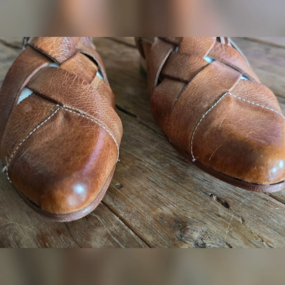 BED|STU Brittany  Brown Ankle Boots with Distressed Leather and Woven Straps - Picture 5 of 11